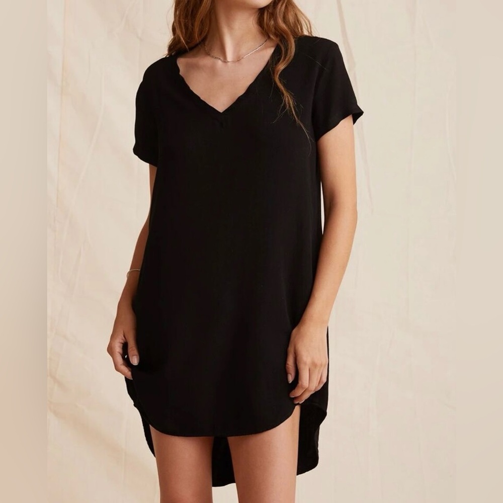 Anthropologie Cloth and Stone Black Mini Dress Crew Neck Short Sleeve - Size S